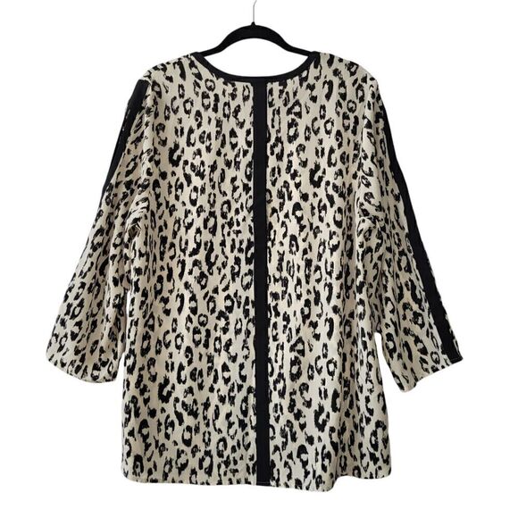 Catherines Leopard Blouse 0X (14/16) Black Lightweight Keyhole Slit Sleeve Satin - Picture 4 of 14